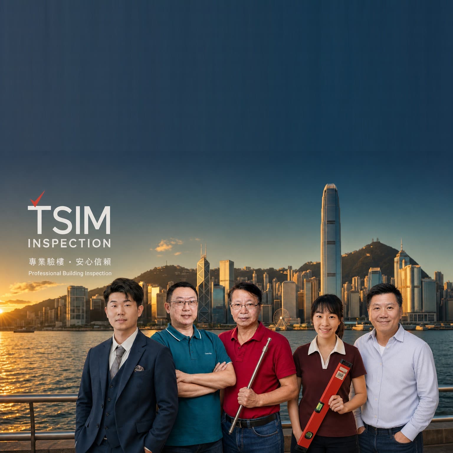 TSIM Inspection 驗樓團隊 — 詹Sir、Jessica、Joe Sir、鍾Sir、黃Sir