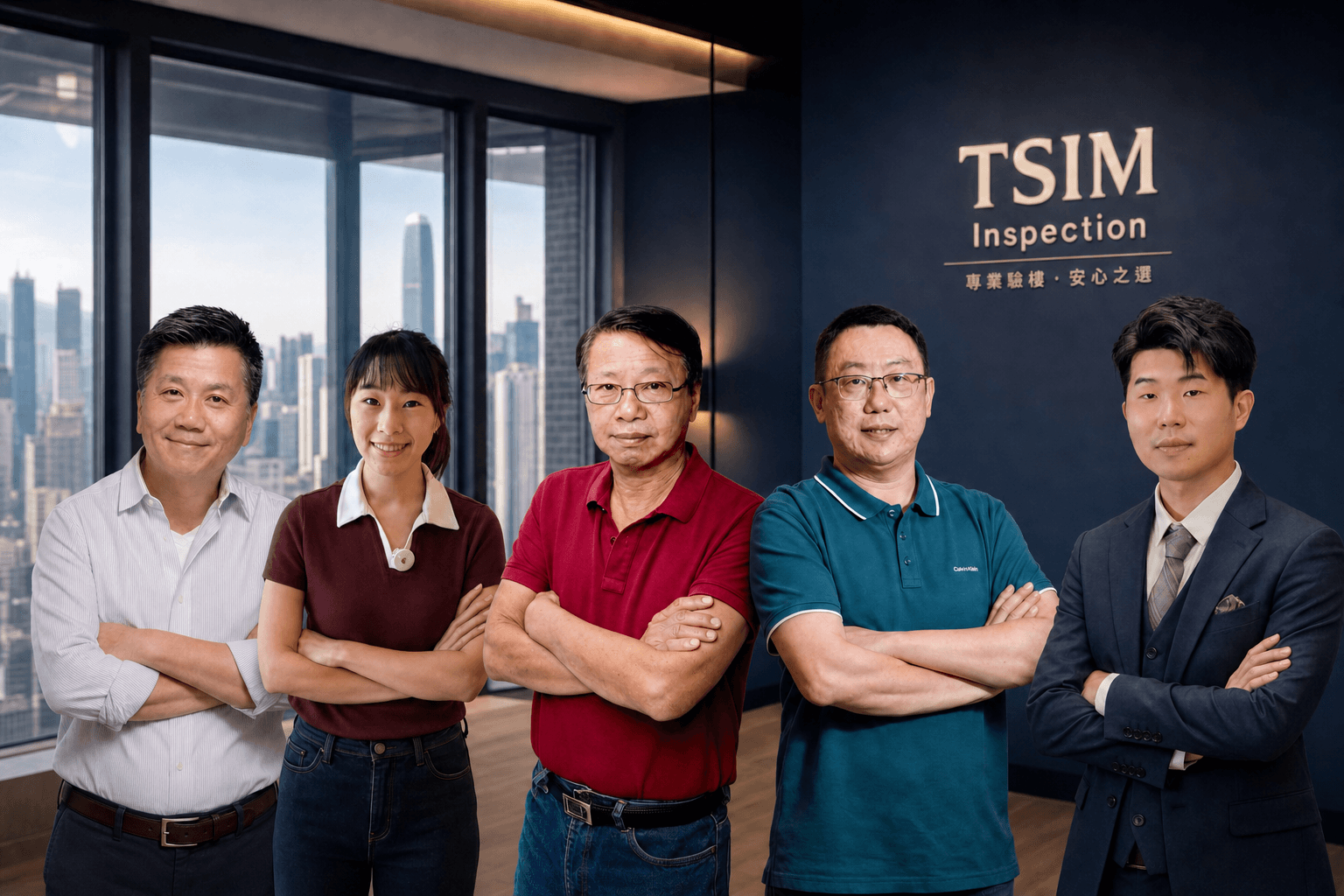 TSIM Inspection 驗樓團隊 — 詹Sir、Jessica、Joe Sir、鍾Sir、黃Sir