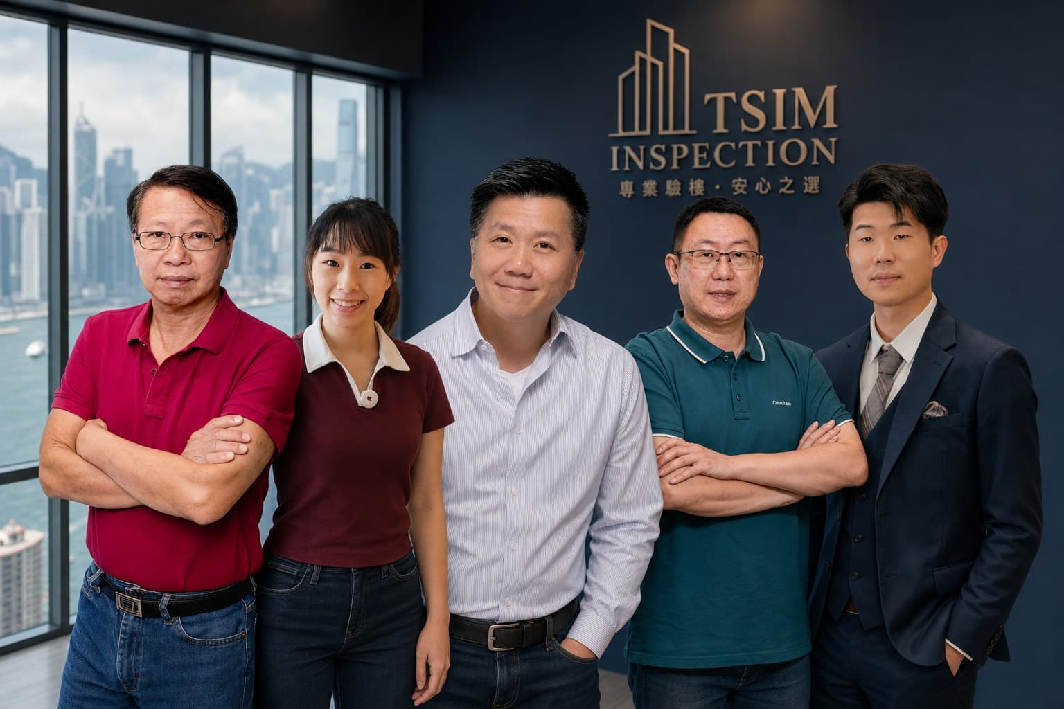 TSIM Inspection 詹Sir 驗樓團隊 5 位專業驗樓師合照